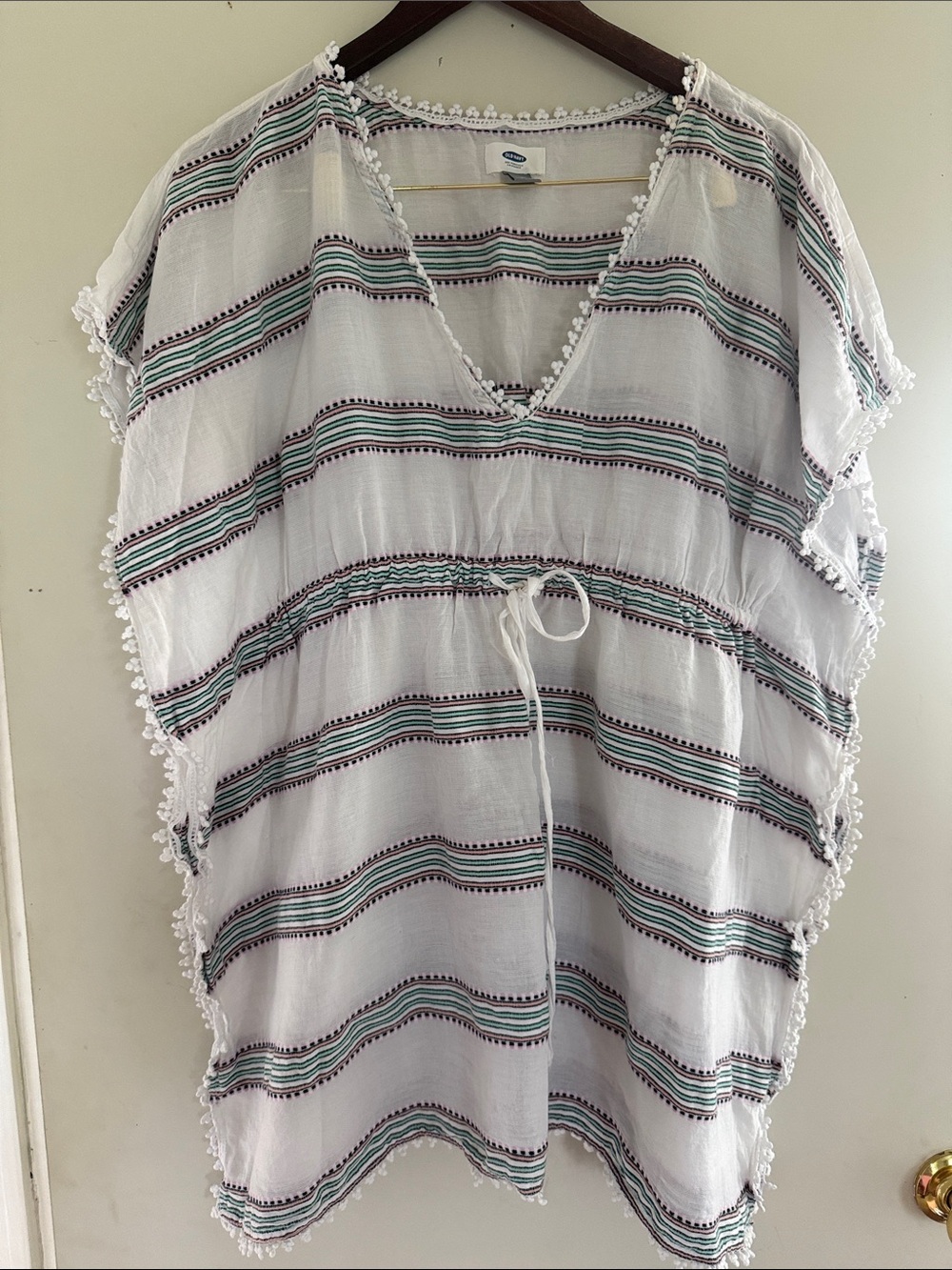 Old Navy Women’s White Striped Tunic Top Cotton Swim Cover Sz M EUC